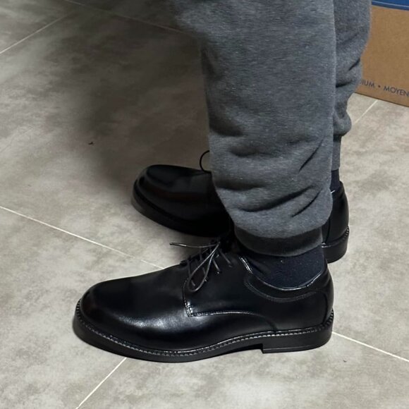 Men's Black/Pat Classic Lace-up Cushioned Round-toe Formal Oxford Dress Shoes - Picture 4 of 10